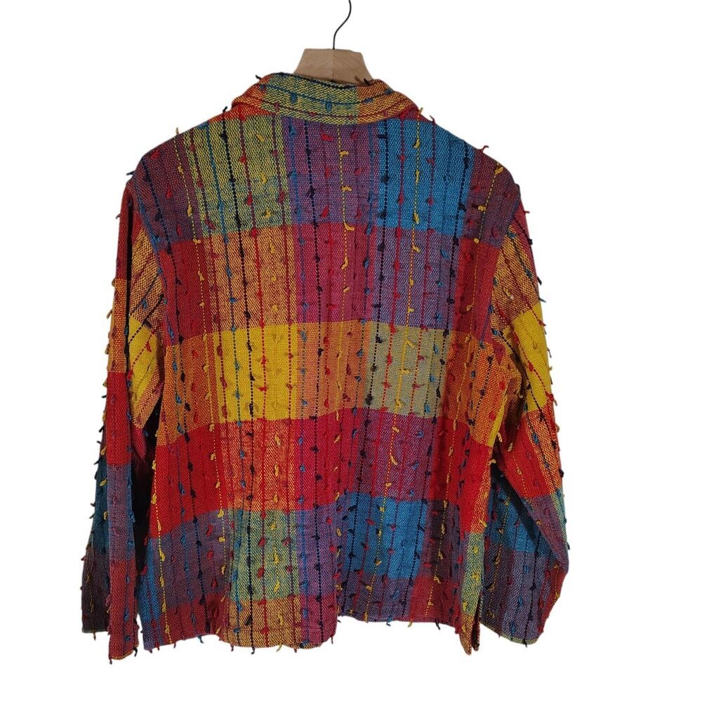 Vtg Boho Art to Wear Jacket Womens Size XL Multicolor Textured Cotton Buttons - Picture 4 of 8
